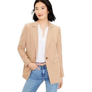 Fall Classic Jacket LOFT Camel Herringbone Blazer with Elbow Patches Sz 4P
